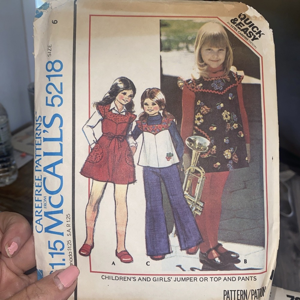 Vintage McCall's 5218 Girl's Jumper or Top & Pants Pattern - Size 6 Chest 25 Cut
